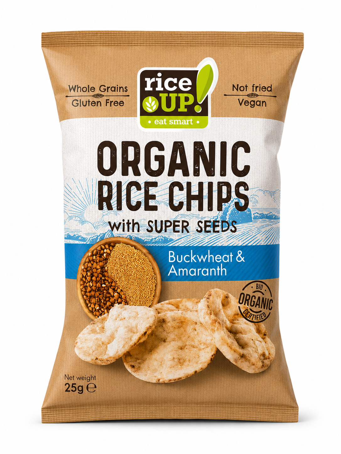 RICE UP TELJES KIŐRLÉSŰ BIO BARNA RIZS CHIPS HAJDINA ÉS AMARÁNT 25g
